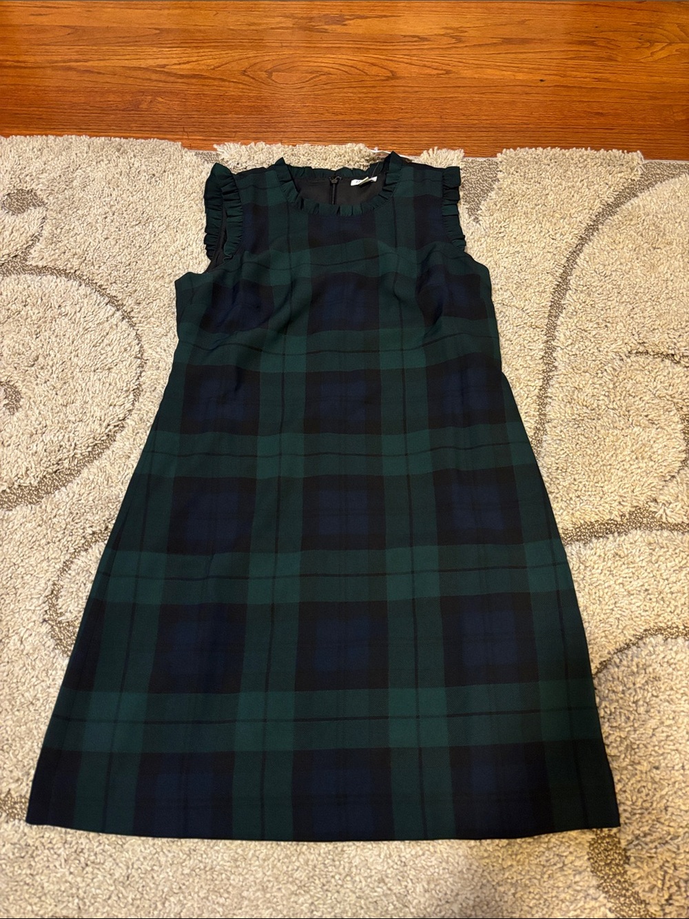 J. Crew Green & Navy Plaid Ruffle-Sleeve Shift Dress